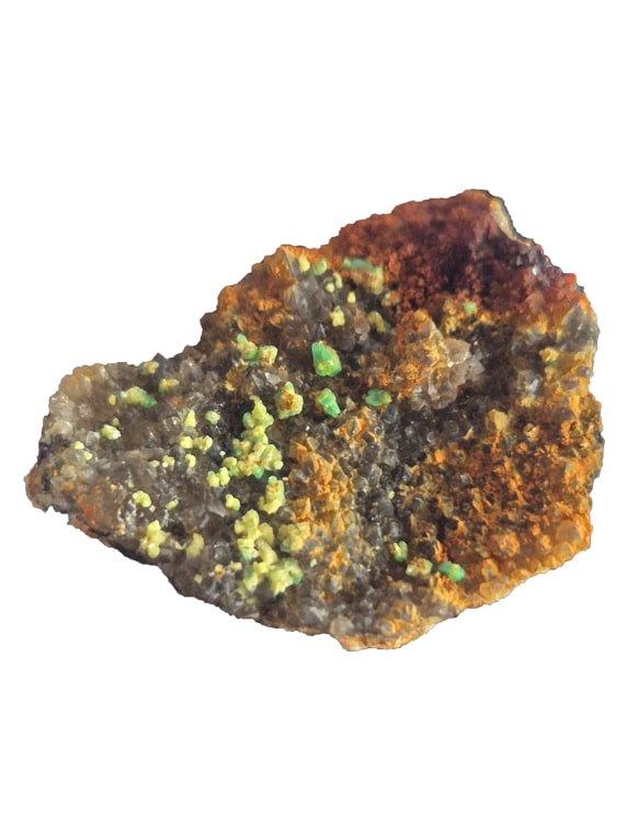 La torbernite et l’autunite sont deux minéraux secondaires de la famille des phosphates d’uranium, appréciés par les collectionneurs